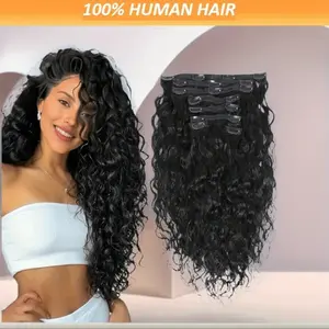 "8pcs 120G Brazilian Virgin Human Hair Clip-Ins Extensions | Water Wave Curly 12-28 Inch Natural Black 1B, Breathable & Comfortable, Easy to Use for All Ethnicities Women "	