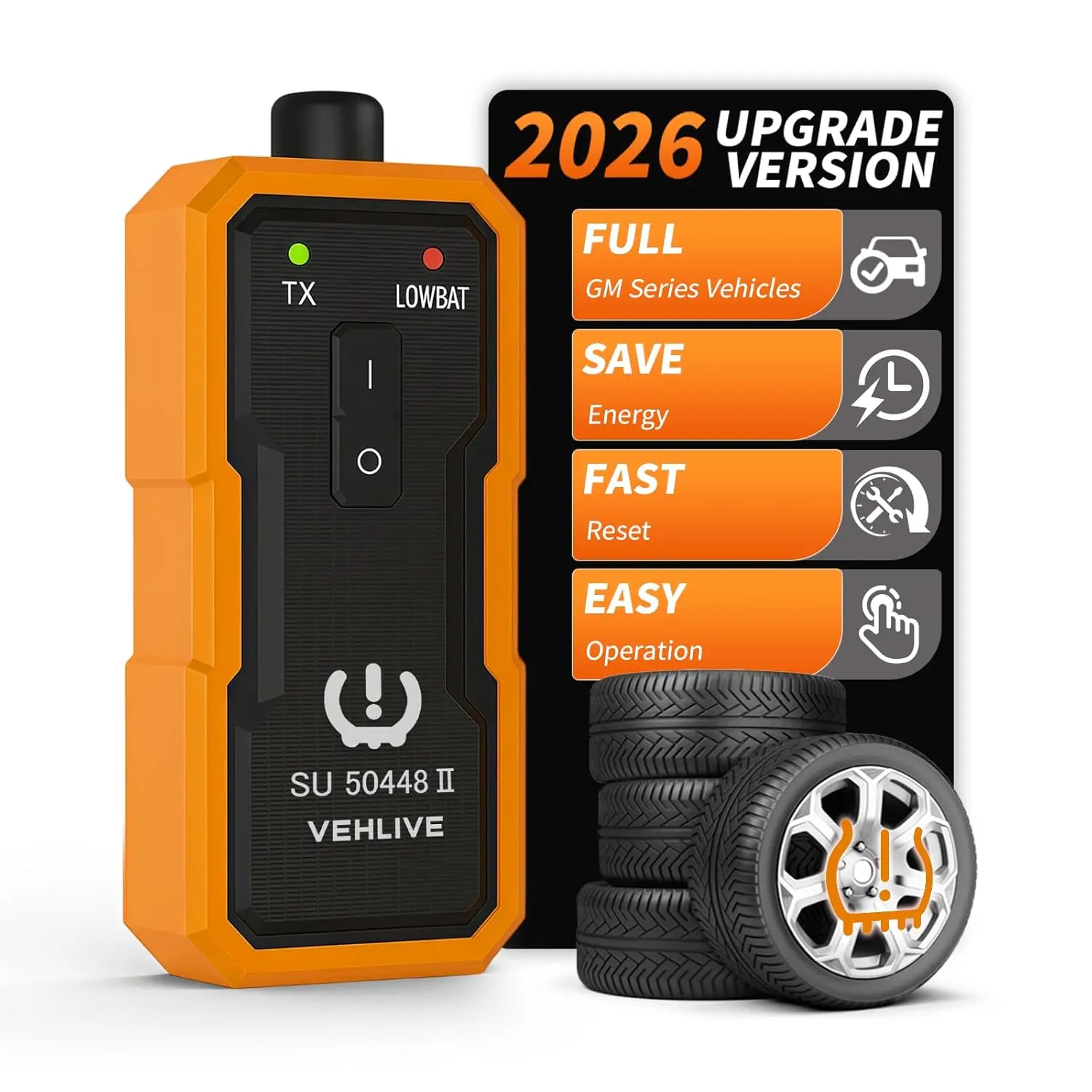 VEHLIVE Compact SU50448 II TPMS Sensor Relearn Handheld Device - Tire Pressure Sensor Activator Reset Tool for Chevrolet/Chevy, Buick, GMC, Hummer, Pontiac Vehicles, Clears Warning Lights, Preprogramming AI