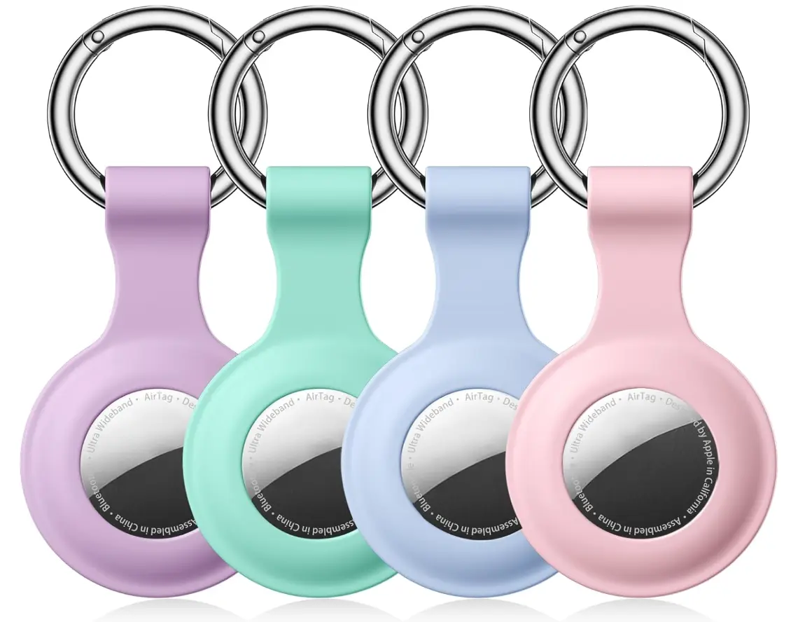 Compatible with Apple AirTag Holder Keychain 4 Pack Waterproof Silicone Case with Metal Key Ring, for AirTag Case Cover for Pets/Luggage/Backpacks Vibrant Colors Durable Snug Fit Device
