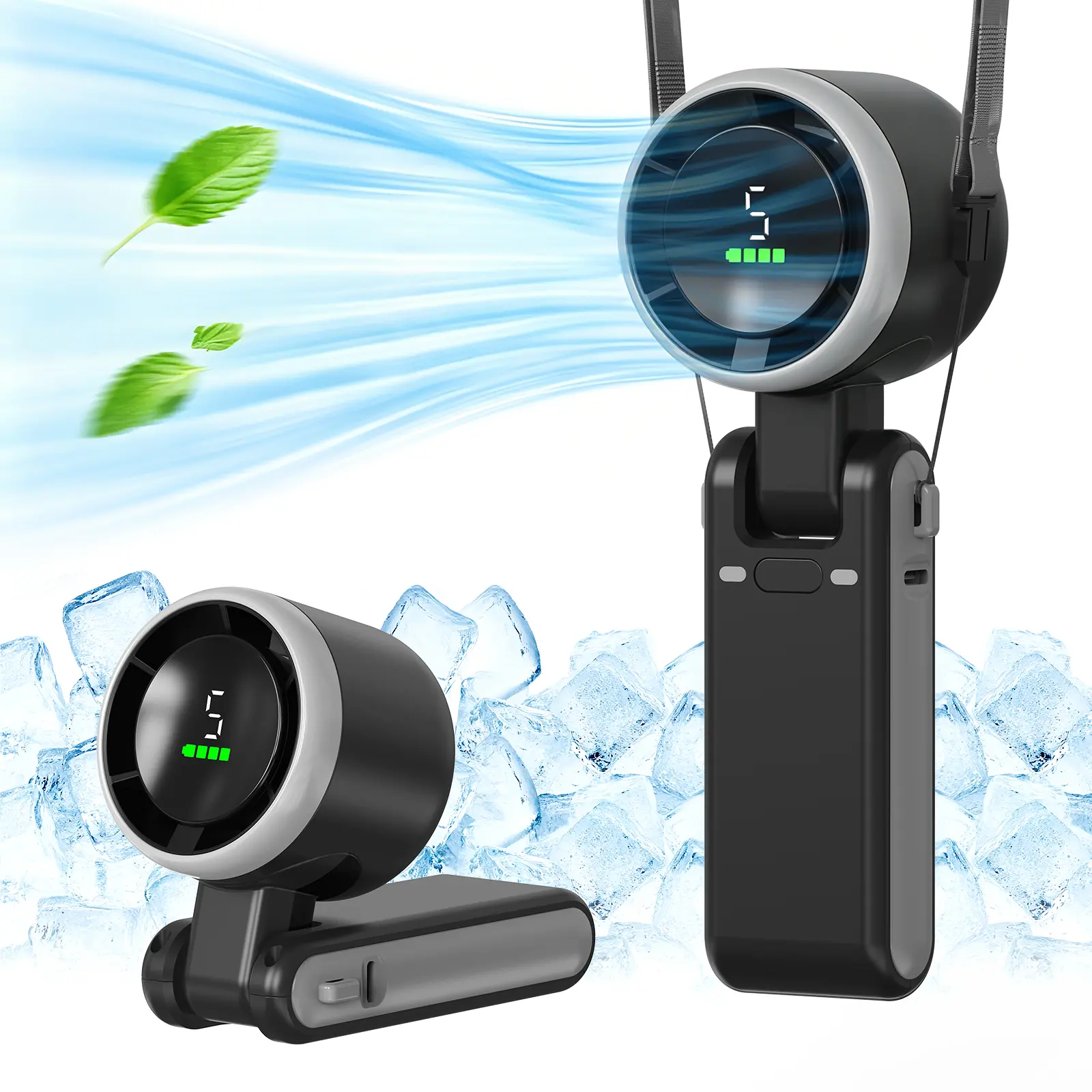 DGAPHRO Portable Handheld Turbo Fan - 5-Gear Wind, Battery-Operated, 8.5-Hour Max Runtime, 3-in-1 Air Turbo Tech Cooling Fan for Outdoor Activities, Travel (Black)