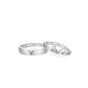 Orphic 2-Piece Cat and Dog Couple Rings Stainless Steel Cute Animal Design Adjustable Size for Men Women Perfect Gift
