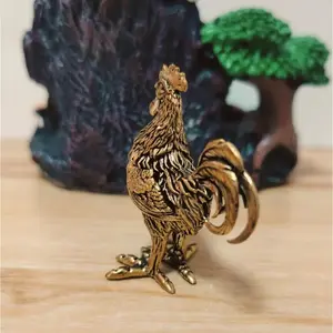 Elegant Brass Rooster Statue, Sculpture, Animal Decor, Perfect for Home Office Gift, Detailed Feathers & Crown, Rustic Table Display