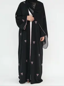 Women's Embroidery Abaya, Elegant Long Sleeve Open Front Modesty Abaya for Women, Ladies Islamic Clothing for All Seasons, Abayas for Eid, Muslim Abaya