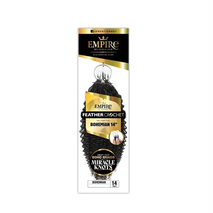 Sensationnel Empire 100% Human Hair Feather Crochet Braids BOHEMIAN 14" with Miracle Knots for Easy Installation(3 packs)