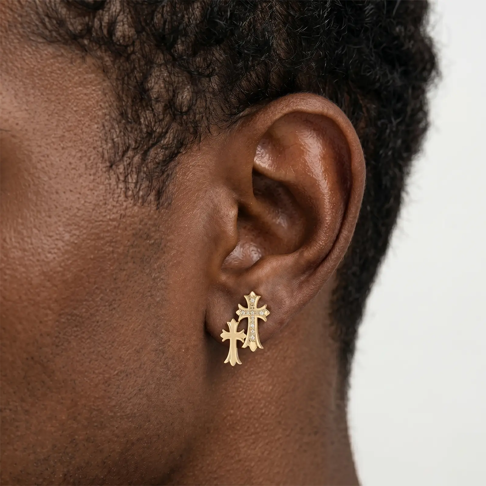 Unisex Zircon Cross Double Layer Christian Earrings, Eternity Faith Cross Drop Dangle Earrings for Mens, 14K Gold Plated Religious Hypoallergenic Earrings