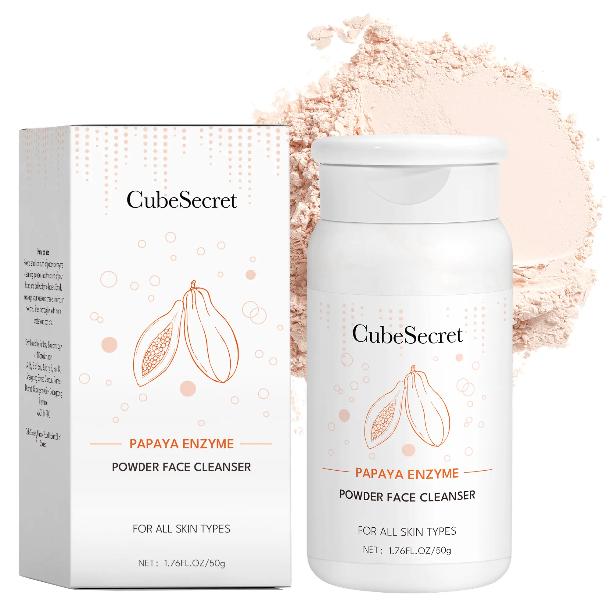 CubeSecret Papaya Cleansing Powder, Gentle Hydrating Facial Cleanser for All Skin Types, Daily Care for Sensitive Skin, 50g Travel Size, Facial Cleansing, Fruit