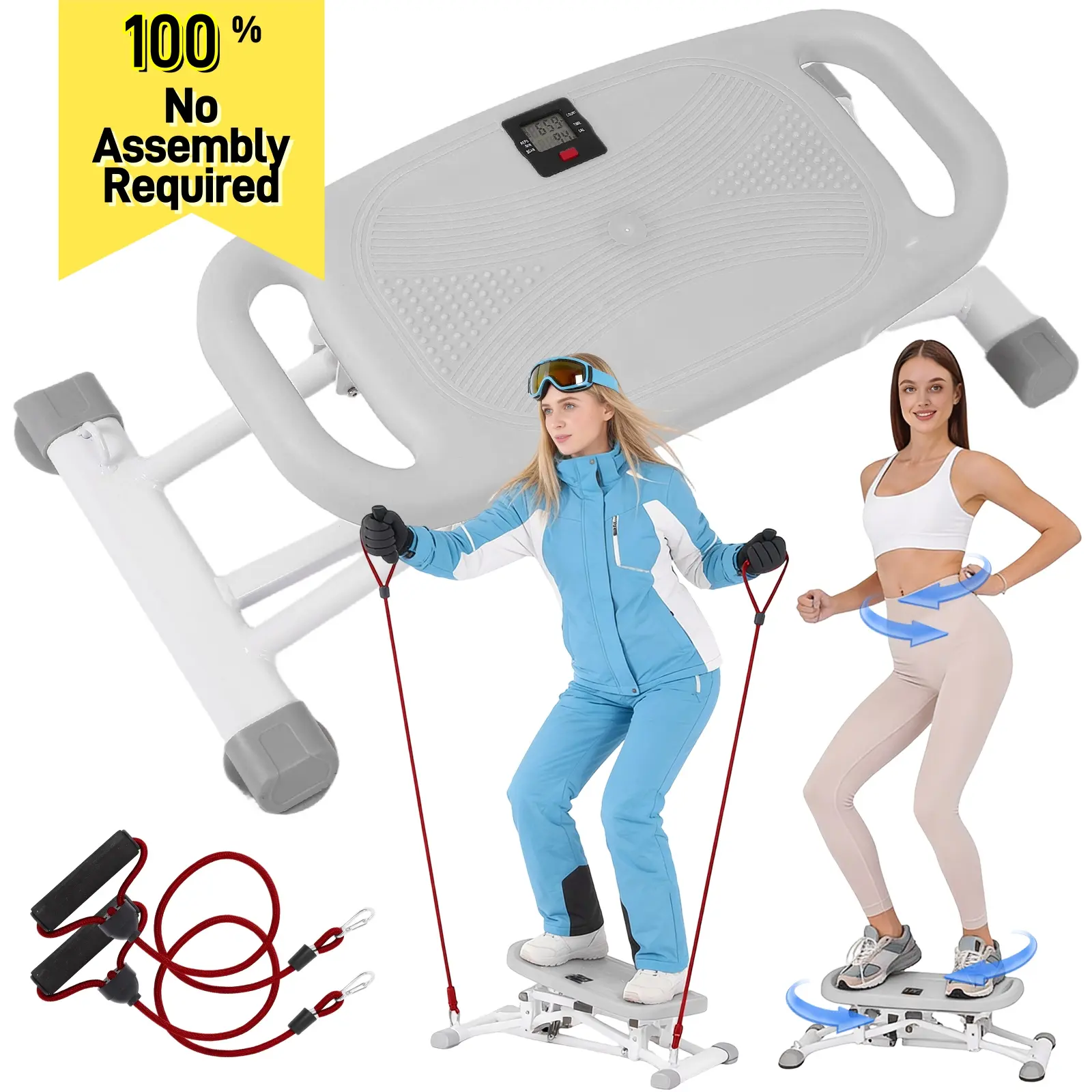 OCPTY 8-in-1 Ski Simulator with Elastic Ropes & LCD, No Assembly -  Full Body Workout Equipment,Collapsible Home Gym , 300LBS Capacity Plank Stand Waist Twister for Core Training