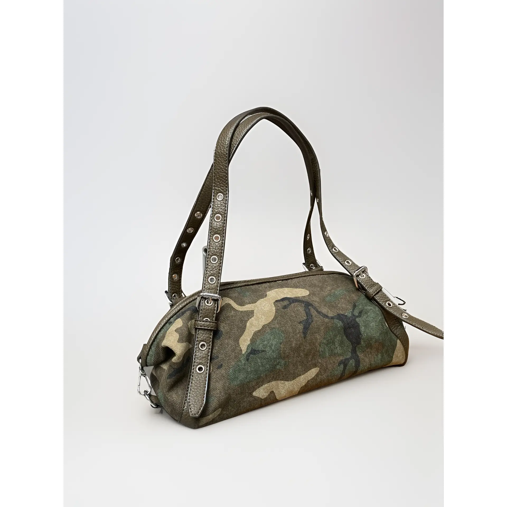ideal mother Qiaoge New Niche Design Commuter Bowling Fashion Versatile Retro Camouflage Canvas Underarm Large Capacity Adjustable Single Shoulder Bag Women's Chic Shoulder Satchel Bag casual woman handbag woman Vintage Top-Handle Satchel Bag elegante arm