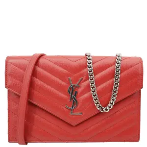 Pre-owned Yves Saint Laurent Leather Crossbody Bags Envelope Cassandre Chain Crossbody Bag Red