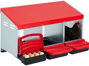3-Compartment Chicken Nesting Boxes, Metal Pull-Out Egg-Laying Box with Swing Perch, Easy-Clean Hen Nesting Box for Chicken Coops and Poultry Houses
