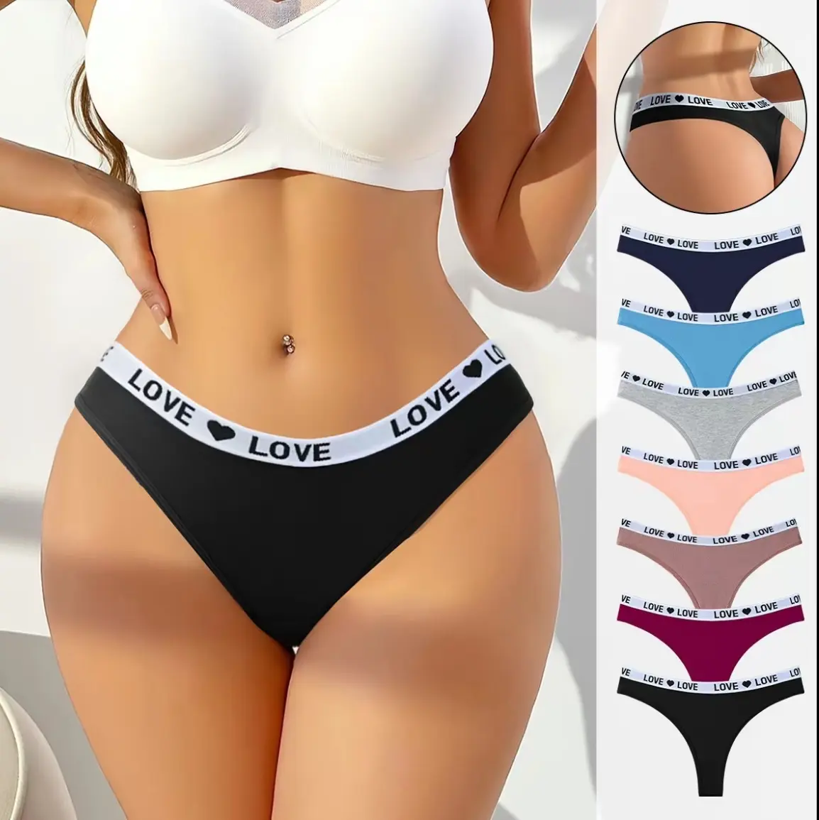 Payina Women's Payina 7-Pack Breathable Cotton Low-Rise Thongs - Lady's Comfortable, Sexy Athletic Panties with Plain Letter Tape for Everyday Wear - Soft, Relaxing for Women's Love of Casual Use