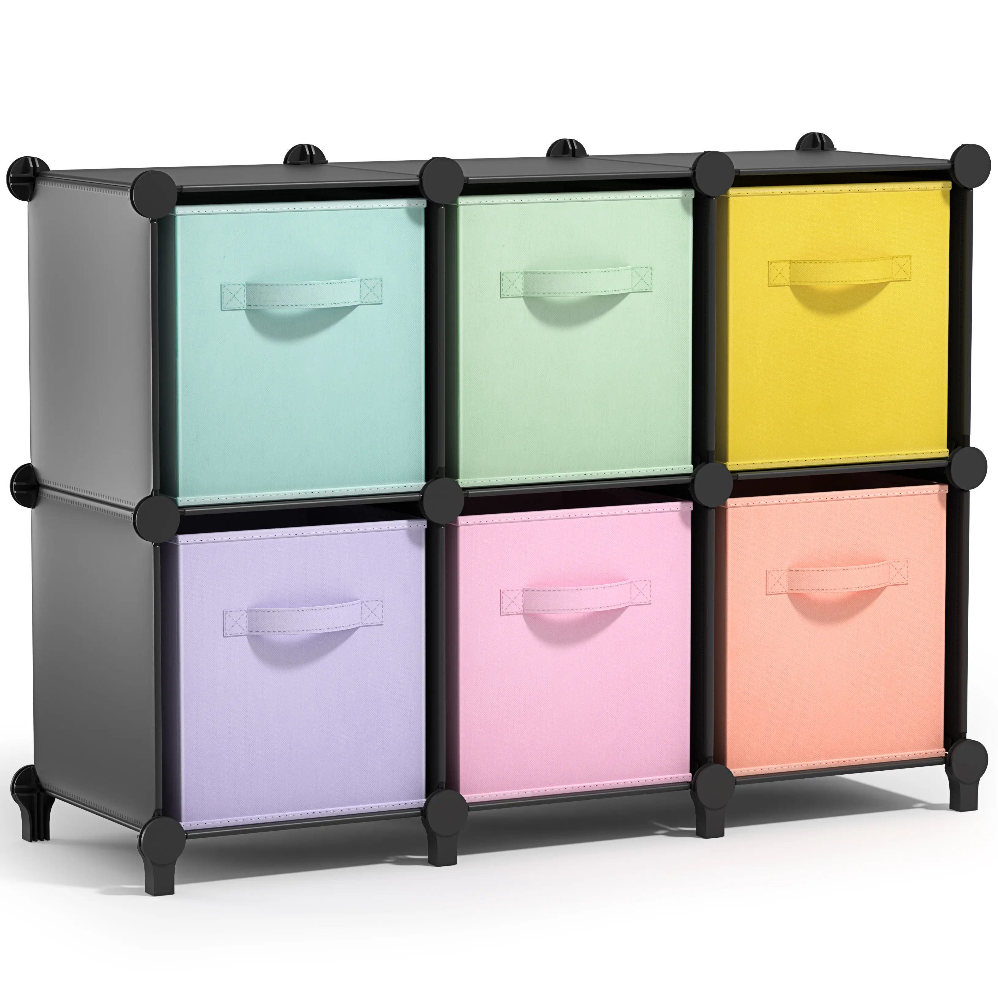 Sorbus 6 Cube Storage Organizer with 6 Fabric Storage Bins, Closet Organizers and Storage with 11 Inch Multicolored Baskets for Bedroom, Playroom and Drawer Organizer for Clothes, Toys and Books
