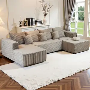 [3 Packages Shipping]132'' U-shape Boneless Memory Foam Sectional Sofa, Corduroy Sectional Couches for Living Room, Oversized U Shape Comfy Modular Compression Cloud Sleeper Sofa with Deep Seat, Modular U-Shaped Sleeper Sofa，No Assembly Required，