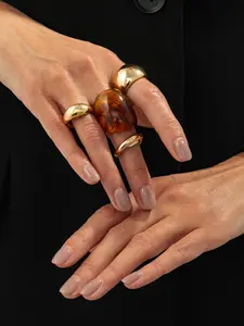 4-Piece Vintage Geometric Amber Ring Set, Women's Bold Statement Rings, Party & Daily Wear, Gift Jewelry Set, Resin Texture Random, Alloy