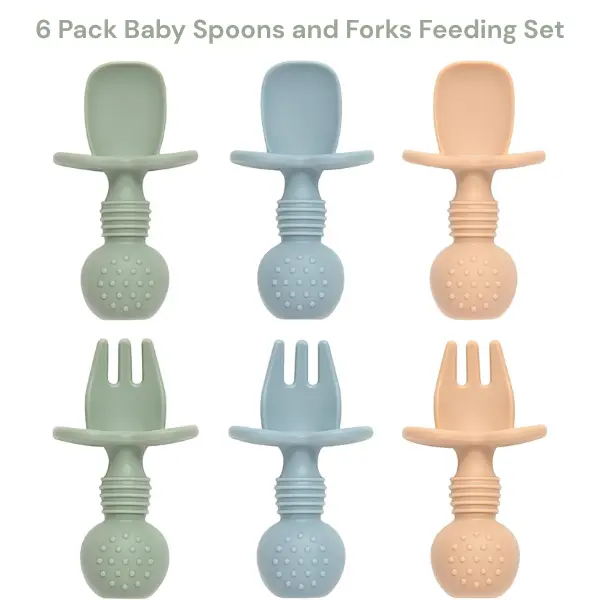 6 Pack Baby Spoons and Forks Feeding Set, Silicone Self Feeding Toddler Utensils BPA Free Mother Gift Birthday Gift
