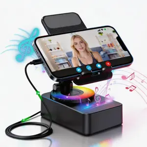 New 5 in 1 Wireless Speaker Phone Bracket – RGB Dynamic Light Spinning Foldable Emergency Power Bank for Tablet Cellphone, Gift for Him Her