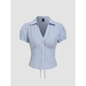 Cider Cotton-blend V-neck Stripe Tie Back Shirt SwimWeek
