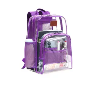 OPPODREAME Clear Backpack for Stadium Events Clear Bookbag Heavy Duty Thick PVC Transparent See Through Backpacks for Women Men Waterproof Transparent Bookbag Stadium Work Festival Purple