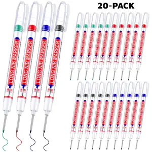 20Pcs 20mm Tip Deep Hole Marker Pen Set for Wood Wall Plastic Cardboard 5-Color Quick-Drying Waterproof Marking Tool with 3cm Ruler for Precision