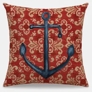 Huglina Nautical Anchor Throw Pillow, 18x18 Inch Full Pillow with Insert Included, Coastal Beach House Decorative Cushion, Vintage Red & Blue Anchor Accent Pillow for Living Room Bedroom Sofa Decor