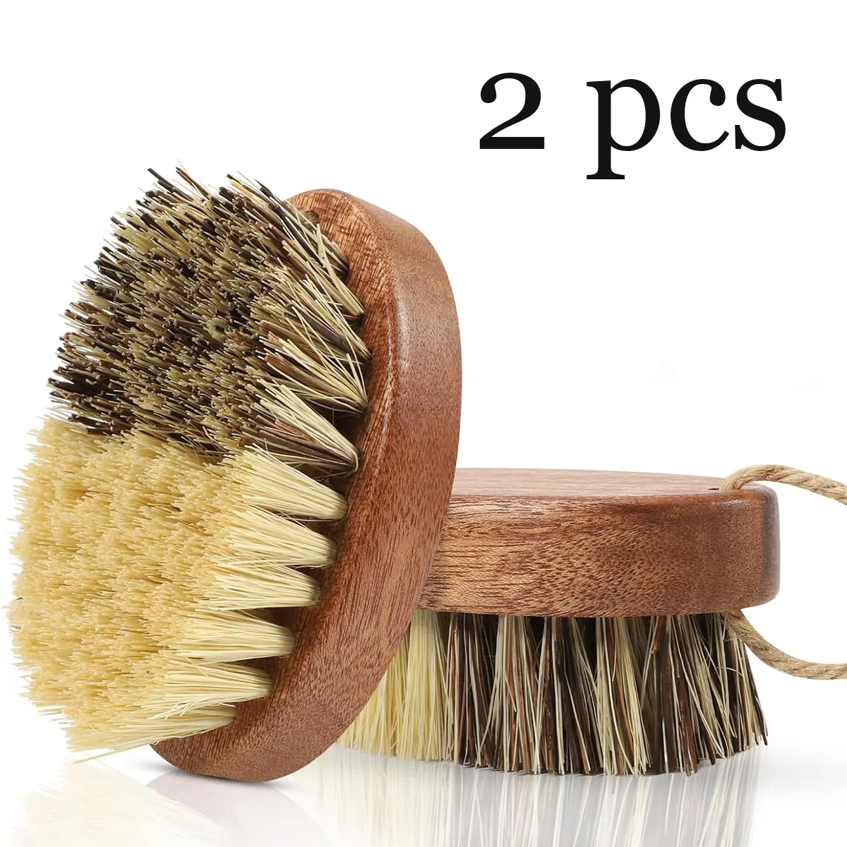 2 Pcs Wooden Vegetable Brush for Food - Dual Bristle Potato Brush Scrubber with Hanging Rope | Natural Compostable Kitchen Vegetable Scrubber for Potatoes, Carrots, Fruits
