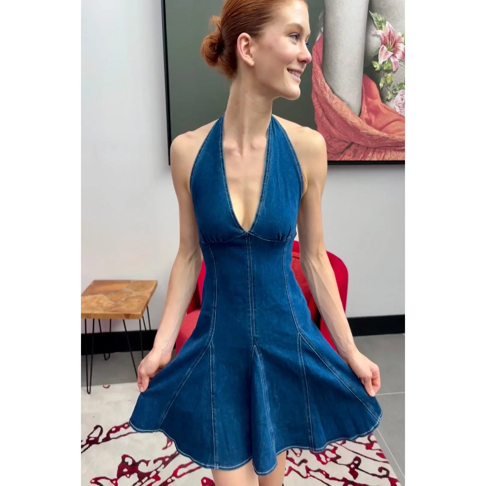 Abigail denim halter mini dress *restock*