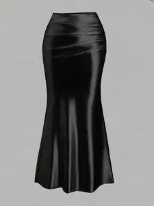 Women's Lady Satin Woven Mermaid Half Body Skirt, New Slim Fit Elegant Chic Design Bottoms, Sexy High Waist Wrap Dress, Perfect for Parties & Events, Womenswear