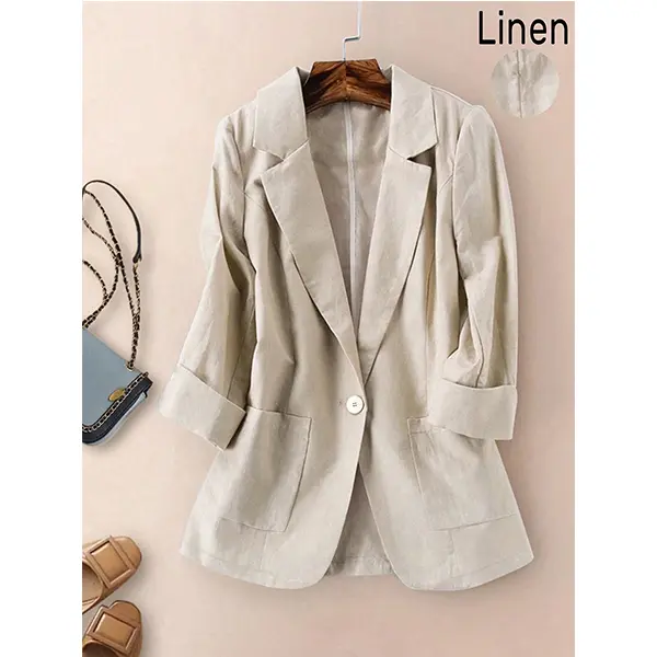 Thin Linen Blazer For Women Spring Summer Long Sleeve Suit Jacket Ladies Solid Casual Single Button Blazers Outerwear Coats Female