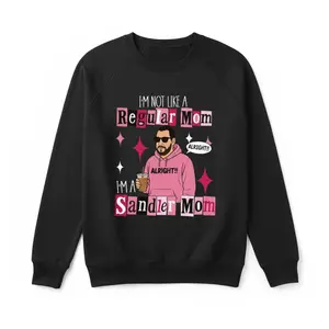 Women's Casual Round Neck Longsleeves Pullover - Funny Graphic Adam Sandler Fan Hoodie/Sweatshirt, "I'm Not a Regular Mom I'm a Sandler Mom" Flag-Inspired Tee, Made in USA, Soft & Comfortable Gift