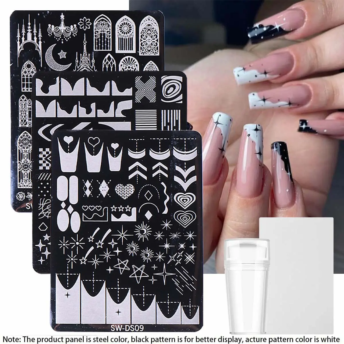 DIY Nail Art Tool Set, 3 Counts Nail Art Stamping Plate & 1 Count Nail Art Stamp & 1 Count Scraper, Manicure Supplies, Nail Art Equipment, Nail Art Accessories, Nail Art Design
