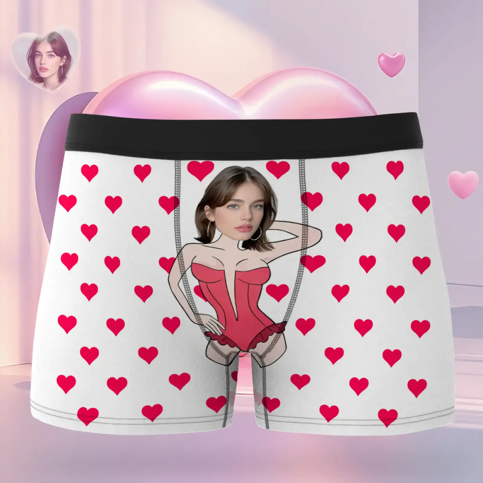 Personalized Photo Funny Men's Face Boxer with Heart for Men – Funny Valentine Gift, Custom Photo Underwear from Girlfriend or Wife, Men Underwear Gift Idea