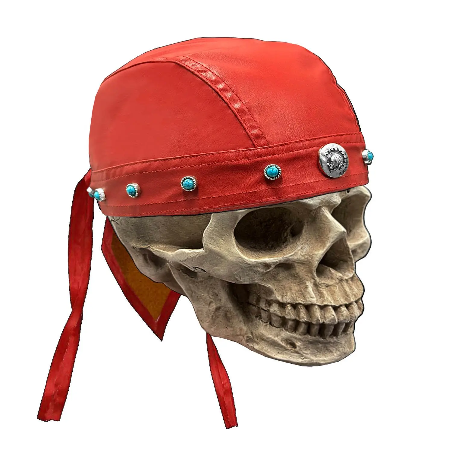 Punk Cycling Bandana Doo Rags Skull Cap Motorcycle Biker Leather Cap Red