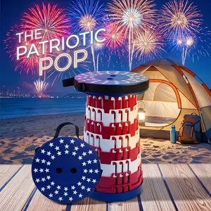 Patriotic Pop Telescoping Stool. Patented 3-Column Anti-Wobble Retractable Folding Chair. Ultra-Steady Portable Seat for Camping BBQ Outdoor Travel USA Flag Memorial Day Father's Day Gift 4th of July Independence Day Fidget 2026.