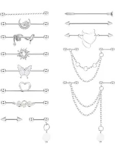 14G 16G Industrial Piercing Bar Earrings - Surgical Steel Cartilage Helix Jewelry for Ear - Gold Silver Body Piercing Jewelry