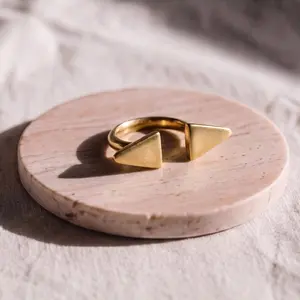 Unisex Handcrafted Geometric Double Triangle Open Ring - Raw Brass, Recycled Brass, Adjustable Fitted, Alternative Artistic, Artist Style, Chunky Gold-Tone Daily Fashion Statement Piece, Adjustable Fitted Rings
