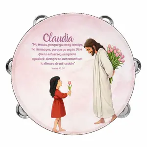 Isiah 41:10 Tambourine Synthetic Leather Non-Slip Grip Metal Cymbals Premium Wood