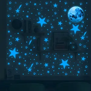 Ramadan Star & Moon Pattern Luminous Wall Sticker, 1 Set Glow in the Dark Wall Decal, Wall Sticker for Party Bedroom Living Room Decor, Spring Refresh Decor