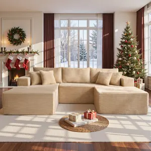 XIZZI 108" Oversized Modular Sofa Set with Ottoman, L/U Shaped Boneless Cloud Couch with High-Density Foam, Upholstered Soft Couch, Plush Corduroy Deep Seat Sofa Bed for Living Room - No Assembly Required