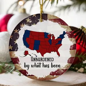 Trump Ornament Electoral College Map – "Unburdened by What Has Been" Humorous Trump Celebration Keepsake – 3" Round with Gift Box PE