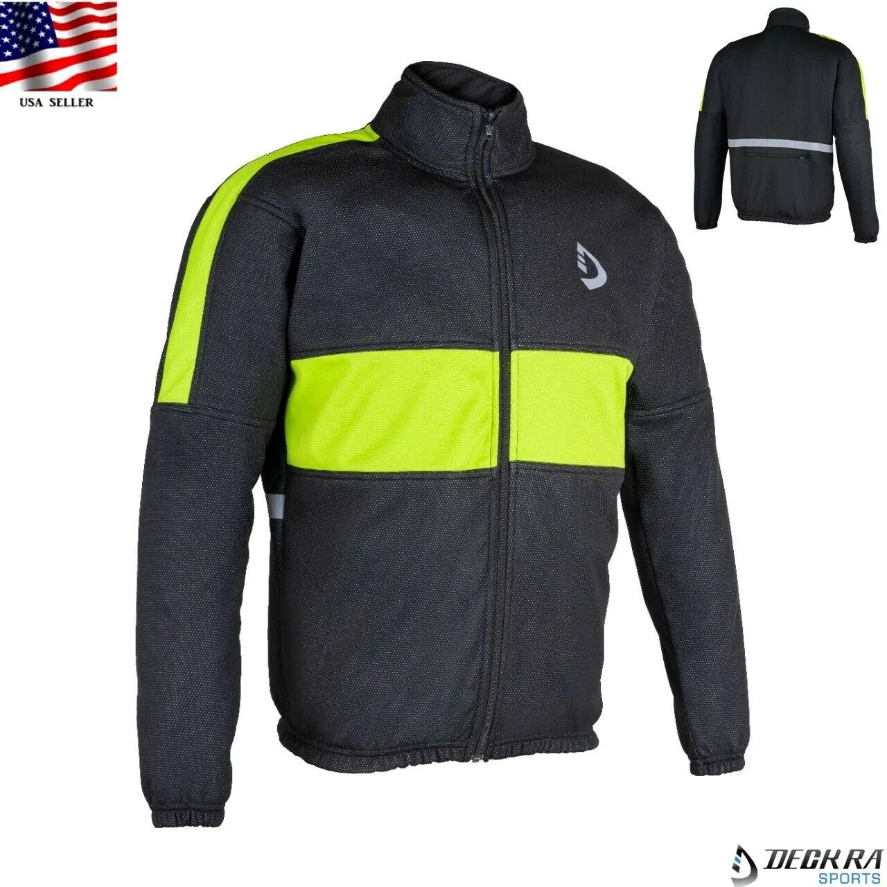 Deckra Men's Fitted Winter Thermal Biking Jacket - Quick Dry, Windproof Wind-Resistant Shell, Anatomical Cut, Long-Sleeve Fleece Outerwear, High-Visibility Reflective Panels, Standard Sizes, Machine Washable, No Brush/Bleach Care Note, Bike Riding Use