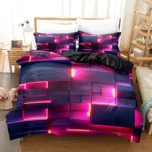 3-Piece Bedding Set with Colorful Luminous Polygonal Mesh Pattern, King Queen Twin Size, Includes Pillowcases, Decorative Bedding Set, Bedroom Decor