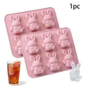 1/2pcs 3D Easter Bunny Silicone Mold, 6-Cavity Rabbit Shaped Cube of Ice Tray & Baking Mold for Chocolate, Candy, Soap, Cake Decorating, Food Grade Baking Tool Bakeware