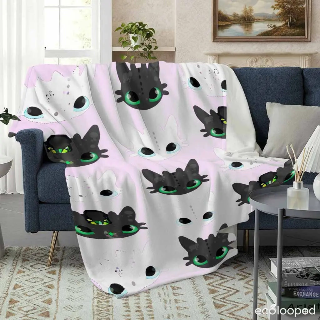 Toothless & Light Fury Dragon Print Flannel Throw Blanket - UltraSoft Fluffy Microfiber, Lightweight Warm Bedding, Ideal for Home & Outdoors Cozy Nights, Perfect Gift for Celebrations tiktokshopspringglowup, Fluffy Blankets