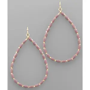 Dark Lavender Beaded Teardrop Earrings