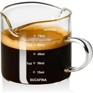 Espresso Cup with Handle, 2.5 OZ Double Spout Clear Glass Measuring Cup with Dual Scale, Espresso Shot Glass with V-Shaped Mouth, Espresso Accessories Coffee Kitchen Utensils Pitcher Thick