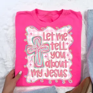 Christian Coquette Crewneck & T-shirt, Let Me Tell You About My Jesus, Girly Cross Preppy Bible Verse, Religious Bow tee hoodie sweatshirt, Christian gift shirt