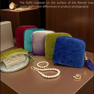 BOOVO  jewelry zippered pocket case Travel Jewelry Bag Portable Organizer with 5 Compartments Velvet Satin Lining Tassel Zipper for Rings Bracelets Necklaces Tassel Bag Boxes