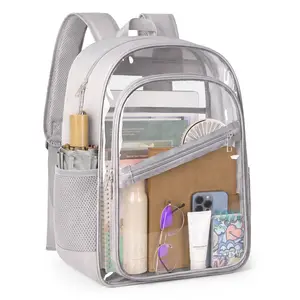 Transparent Backpack with 4-Layers See Through Design, Large Capacity PVC Bookbag with Breathable Shoulder Straps and Multi Pocket Storage for School, Travel, Security Check, Work and Outdoor Activities