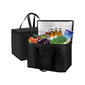 Professional Collapsible Cooler Bag Stand-Upright Insulated Leak-Proof Zipper Reusable for Food Transport Groceries Meal Delivery Services Large Capacity Durable Fabric Extra-Large Size