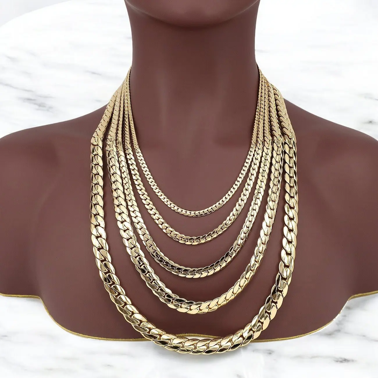 MaxBling81 AAA+ High-End Brass 14K Gold-Plated Stamped Cuban Chain Necklace Bracelet Accessory, 4mm-10mm Multi-Size Unisex Fit, Daily Wear & Casual Wear Chain Link Jewelry